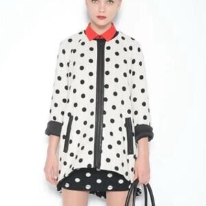 Alice + Olivia Cardigan Jacket Size XS Ivory Black Polka Dot Knit FullZip Wool B